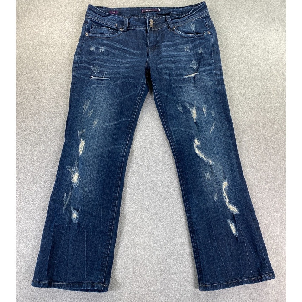 Vigoss Jeans Women's 13 Dark Blue Bootcut Stretch Denim Grunge Y2K *Hemmed*
